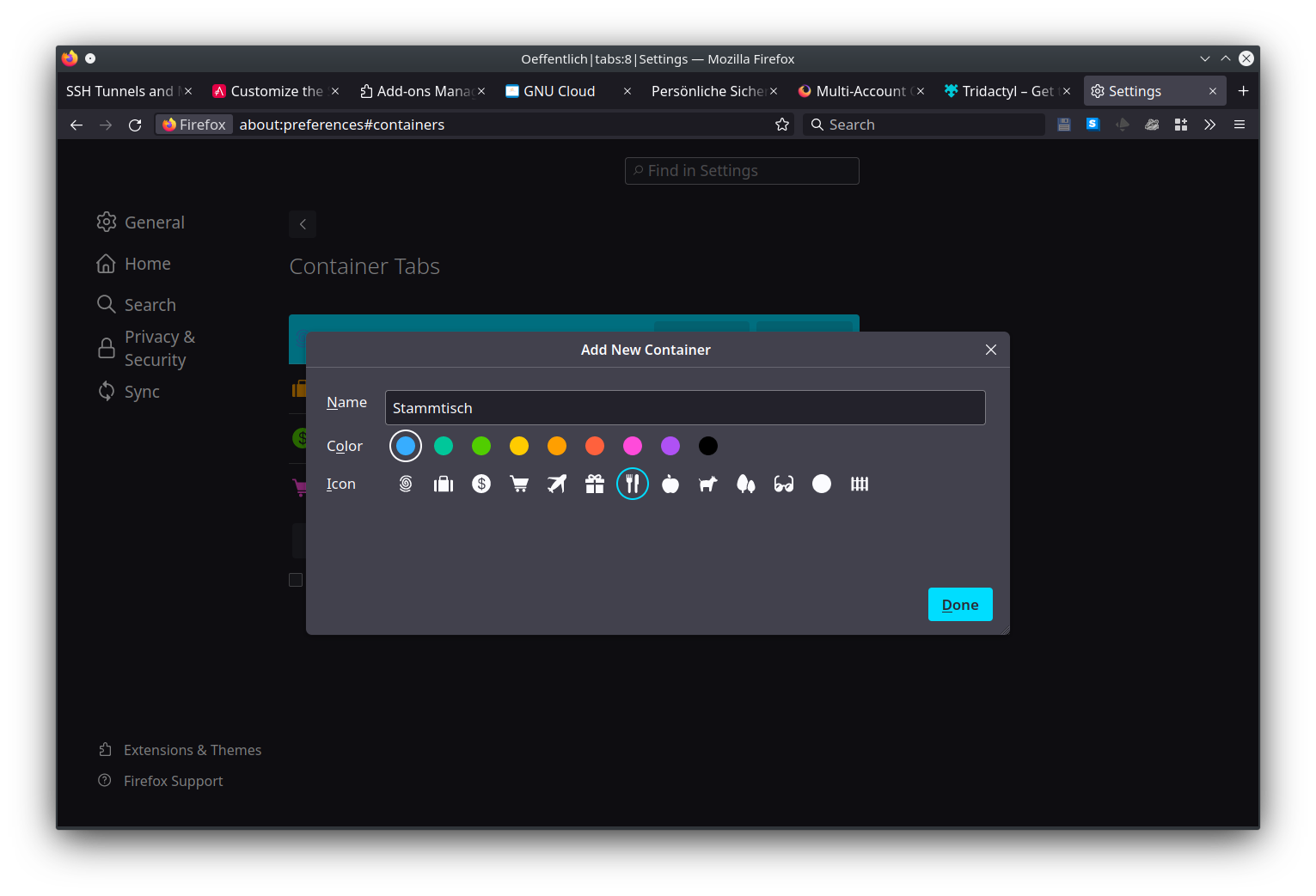 FF multi account containers.new container