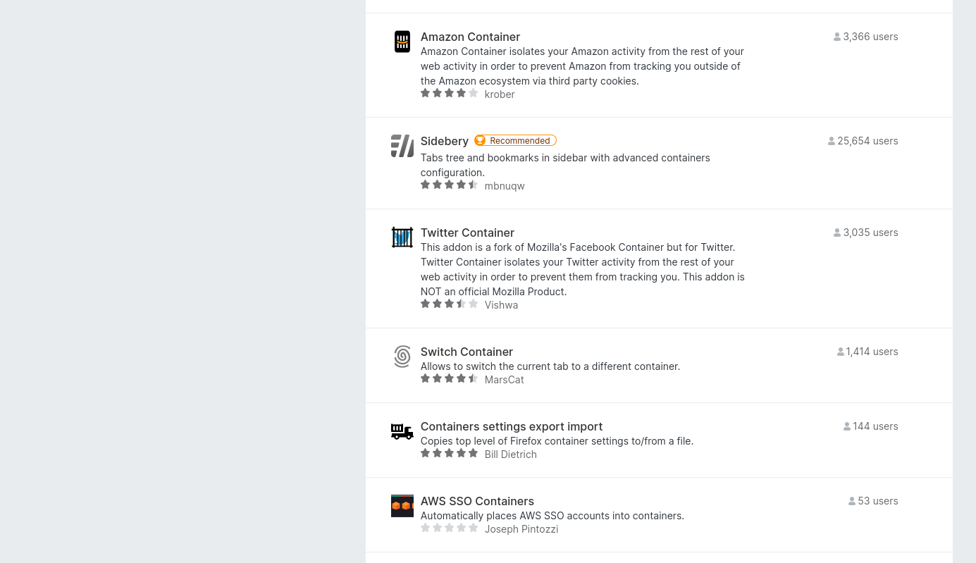 FF multi account containers.walled gardens